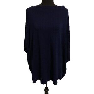 Bryn Walker Size Small S Tunic Poncho Navy Blue Boat Neck Lagenlook Relaxed Soft